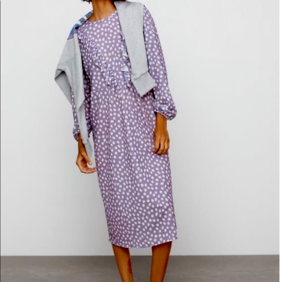 Womens Zara polka dot purple dress with Ruffles, sz Medium - Picture 2 of 11